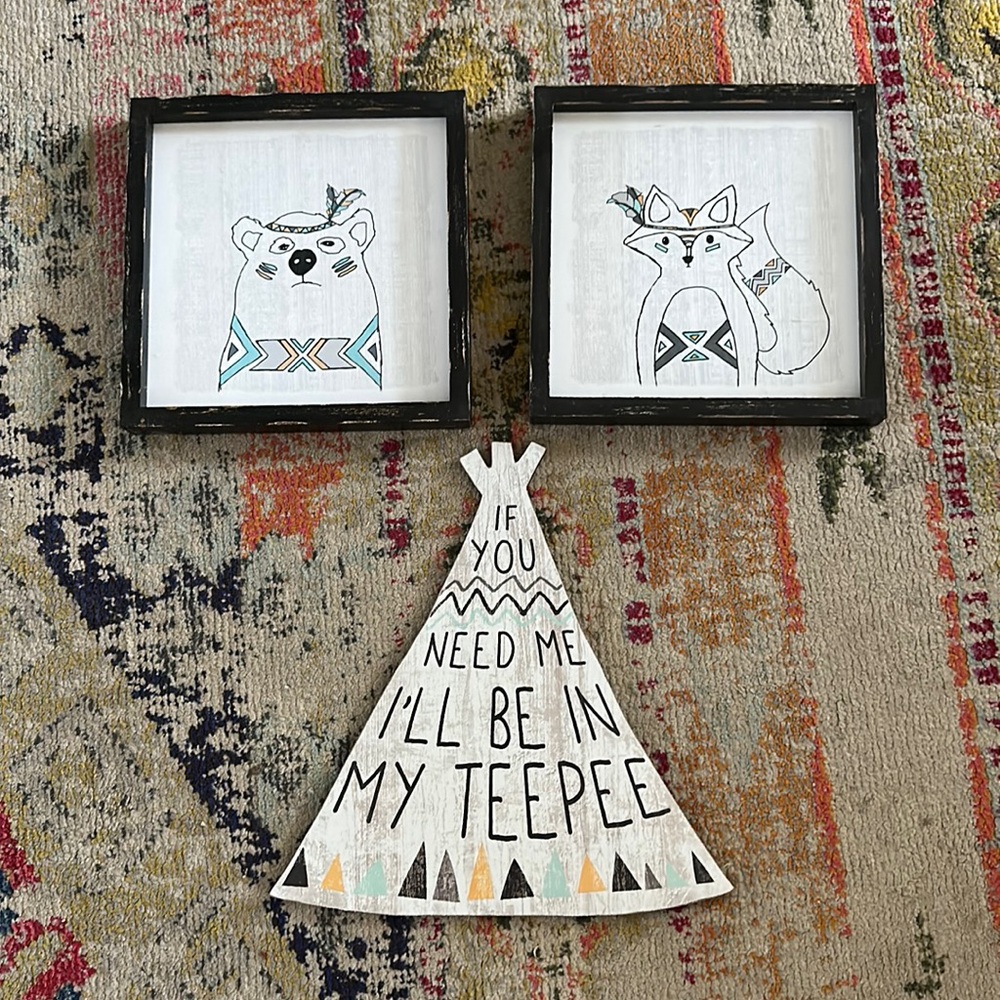 LIKE NEW Hobby Lobby Wooden Framed Woodland Decor (set of 3)